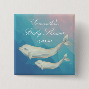 Beluga Whale Mamma och Calf Baby Shower Knapp