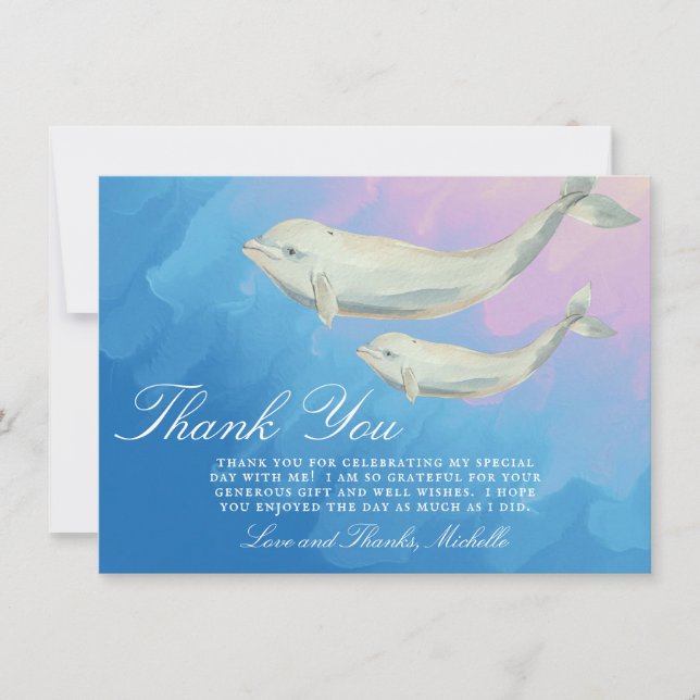 Beluga Whale Mamma och Calf Baby Shower Tack Kort (Framsida)