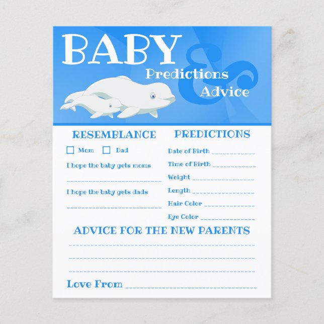 Beluga Whale Ocean Baby Shower Predictions, råd (Framsida)