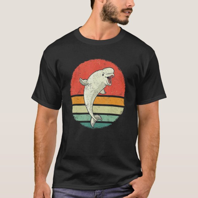 Beluga Whale Ocean Belugas Retro Sunset T Shirt (Framsida)