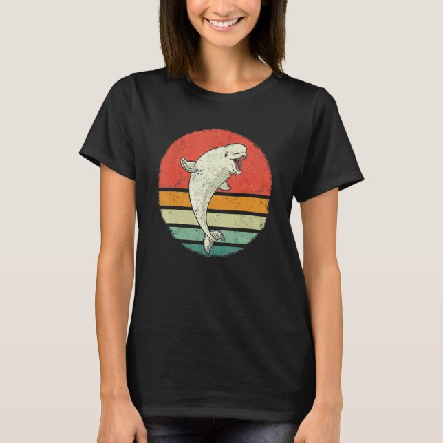 Beluga Whale Ocean Belugas Retro Sunset T Shirt (Framsida)