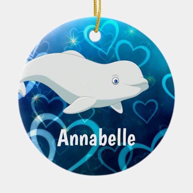 Beluga Whale och Blue Hearts Arktiska jul Julgransprydnad Keramik (Framsidan)