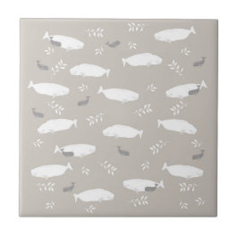 Beluga Whale på Pastel Grått Illustration Kakelplatta