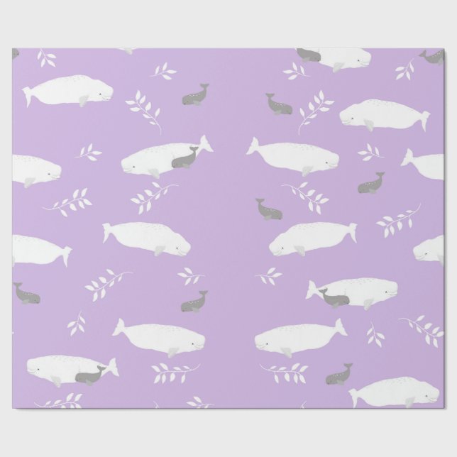 Beluga Whale på Pastel Lilac Illustration Presentpapper (Seam)