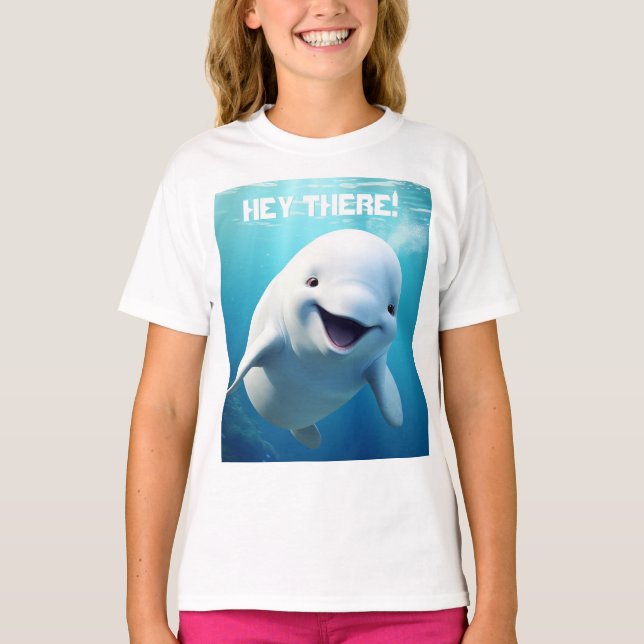 Beluga Whale Tecknad Blue Grönt Arktiska havet T Shirt (Framsida)