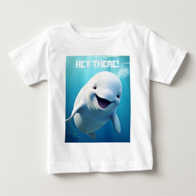 Beluga Whale Tecknad Blue Grönt Arktiska havet T Shirt (Framsida)