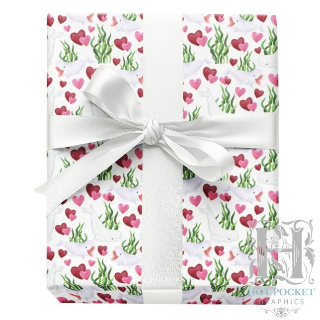 Beluga Whale Valentine Gift Wrapping Paper White Presentpapper (Skapare uppladdad)