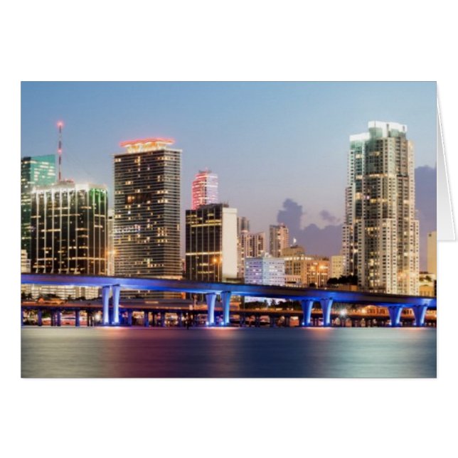 Belysad skylt från Miami i dagskvällen Hälsningskort (Framsidan Horizontal)