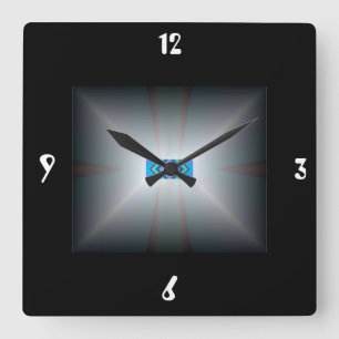 Belysade vita/ svarta >Konstväggskåp Fyrkantig Klocka