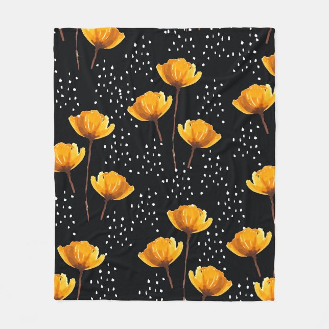 Belysande blomma och polka dots illustration mönst fleecefilt (Framsidan)