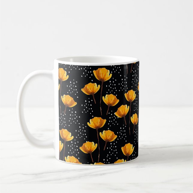 Belysande blomma och polka dots illustration mönst kaffemugg (Vänster)
