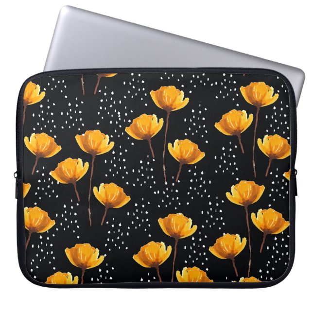 Belysande blomma och polka dots illustration mönst laptop fodral (Framsidan)