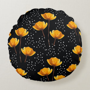Belysande blomma och polka dots illustration mönst rund kudde