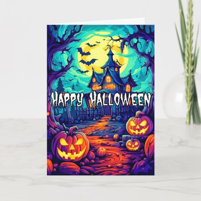 Belysande Halloween-hemlig mansion Kort (Framsida)