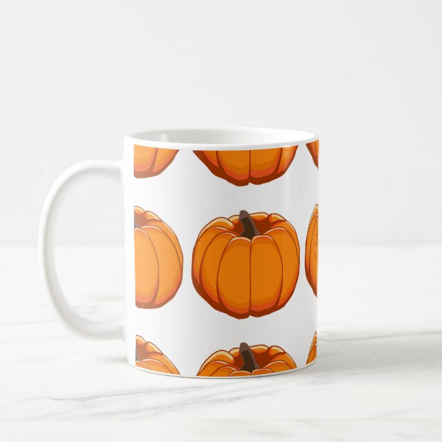 Belysande illustration av gult pumpa mönster. kaffemugg (Vänster)