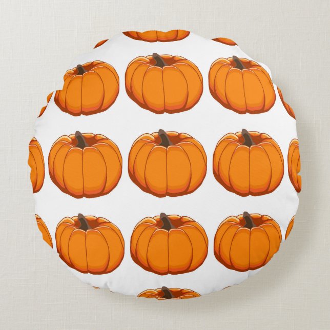 Belysande illustration av gult pumpa mönster. rund kudde (Framsidan)