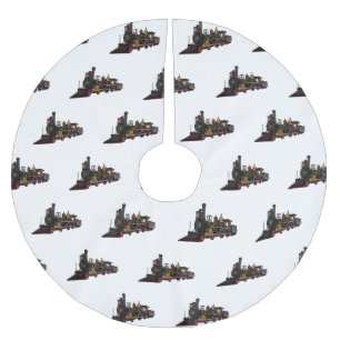 Belysning av ånglokomotiv tecknad julgransmatta borstad polyester