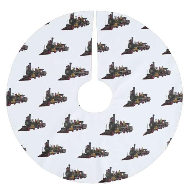 Belysning av ånglokomotiv tecknad julgransmatta borstad polyester (Framsidan)