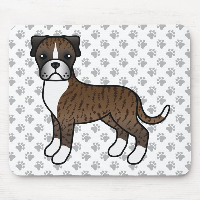 Belysning av Brindle Boxer Hund Cute Tecknad & Tas Musmatta (Framsidan)