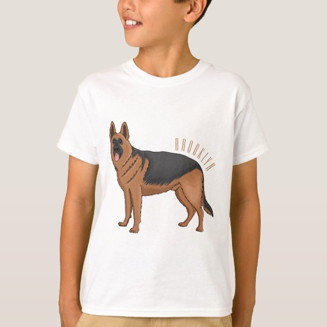 Belysning av den tyska tecknaden för hund av herde t shirt (Framsida)