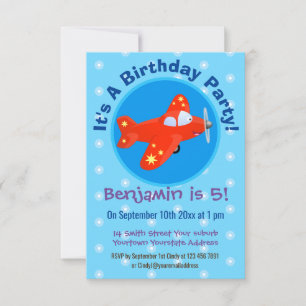 Belysning av flygande tecknad i Cute Red flygplan Inbjudningar