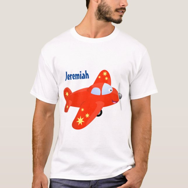 Belysning av flygande tecknad i Cute Red flygplan T Shirt (Framsida)