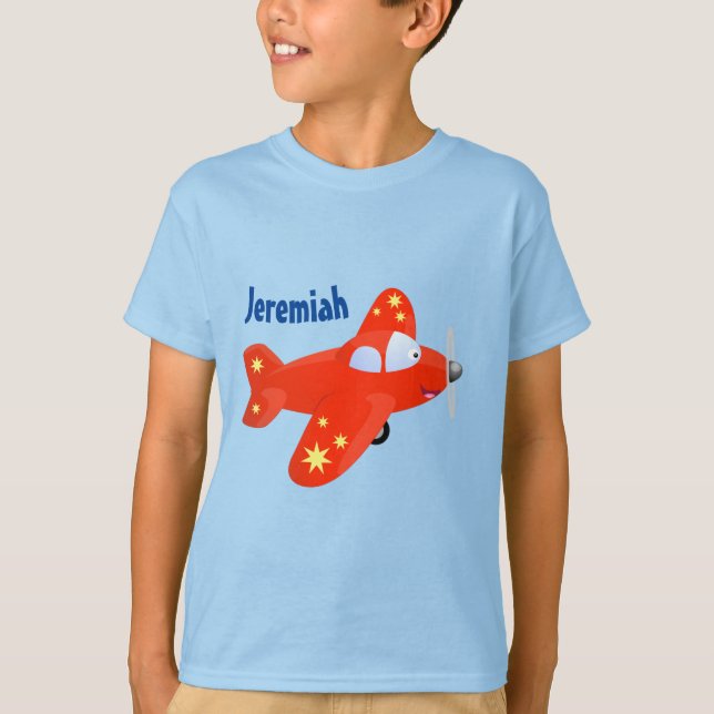 Belysning av flygande tecknad i Cute Red flygplan T Shirt (Framsida)