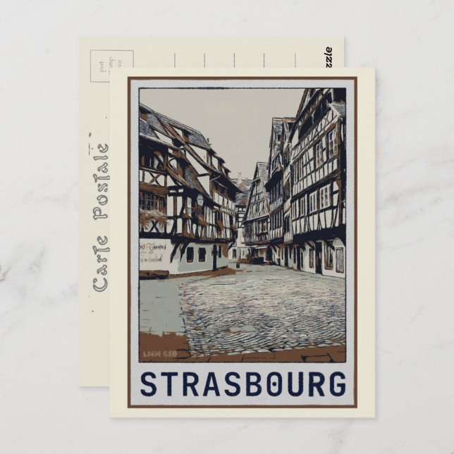 Belysning av historiska centra i Strasbourg Frankr Vykort (Fram/baksida)