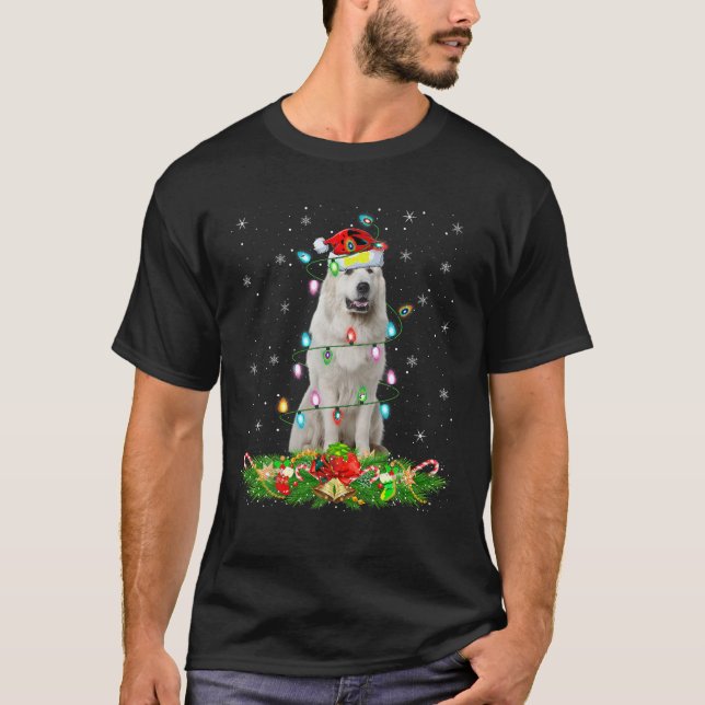 Belysning av Julafton Santa Underbar Pyrenées Hund T Shirt (Framsida)