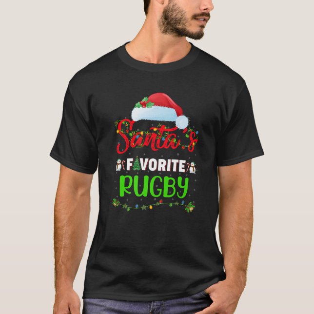 Belysning av Julafton Santa's Favorite Rugby-julen T Shirt (Framsida)