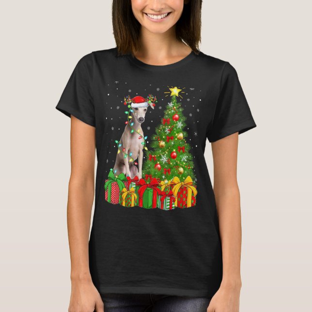 Belysning av Julafton Träd Santa Hat italiensk Gre T Shirt (Framsida)