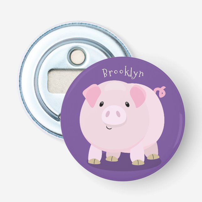 Belysning av rosa i gris tecknad flasköppnare (Framsidan)