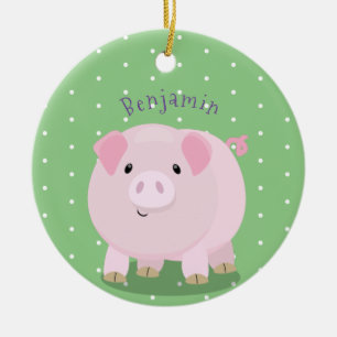 Belysning av rosa i gris tecknad julgransprydnad keramik