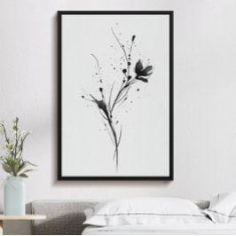 Belysning av svart bläck-blomma med abstrakt poster