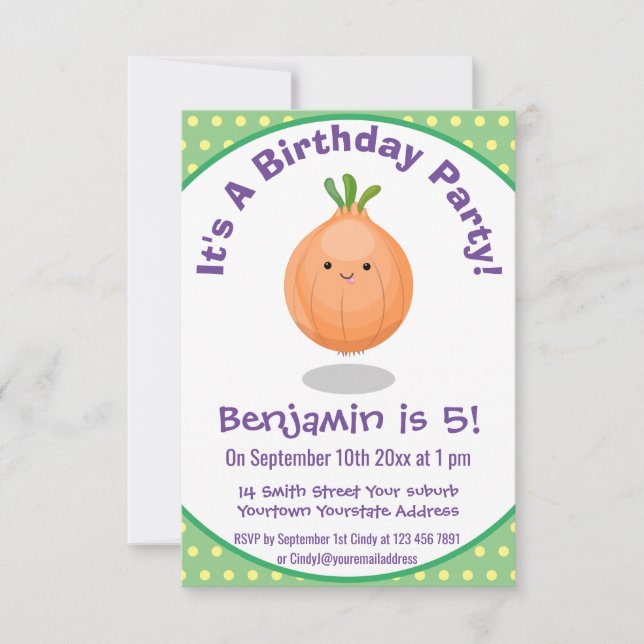 Belysning av tecknaden Cute lycklig brun lök Inbjudningar (Framsida)