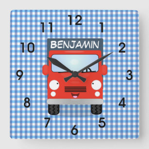 Belysning av tecknaden Cute Red Delivery lastbil Fyrkantig Klocka