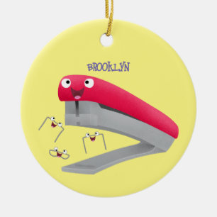 Belysning av tecknaden Cute Red lycklig stapler Julgransprydnad Keramik