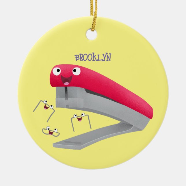 Belysning av tecknaden Cute Red lycklig stapler Julgransprydnad Keramik (Framsidan)