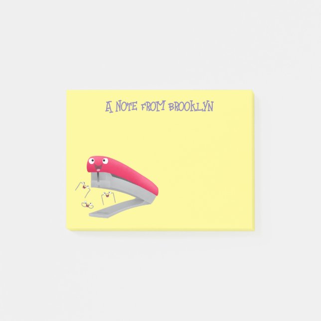 Belysning av tecknaden Cute Red lycklig stapler Post-it Block (Framsida)