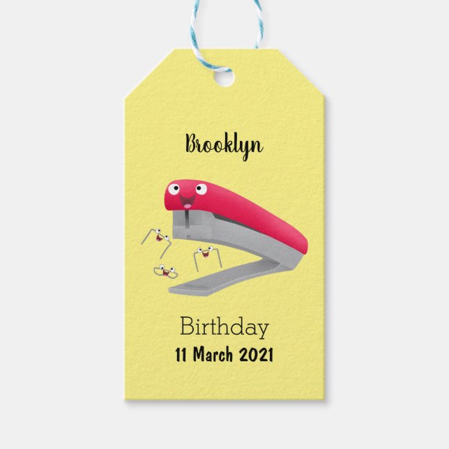 Belysning av tecknaden Cute Red lycklig stapler Presentetikett (Framsidan)