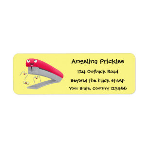 Belysning av tecknaden Cute Red lycklig stapler Returadress Etikett