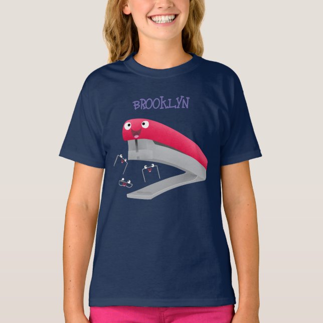 Belysning av tecknaden Cute Red lycklig stapler T Shirt (Framsida)