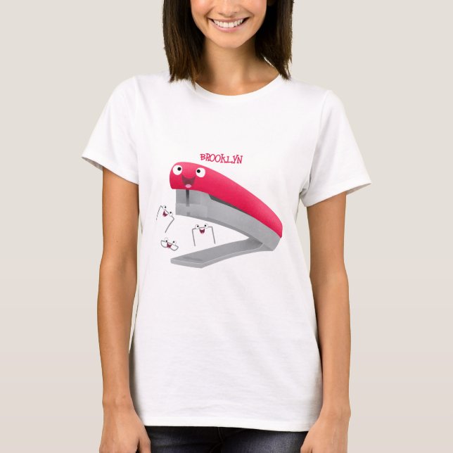 Belysning av tecknaden Cute Red lycklig stapler T Shirt (Framsida)