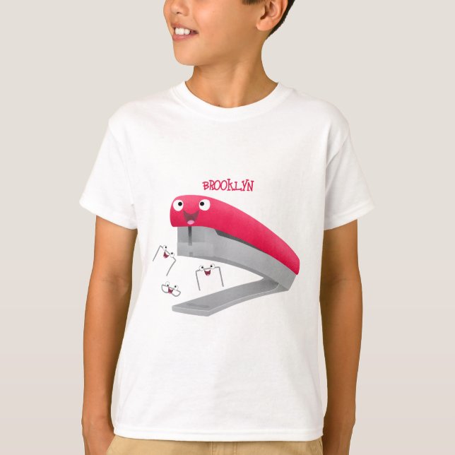 Belysning av tecknaden Cute Red lycklig stapler T Shirt (Framsida)