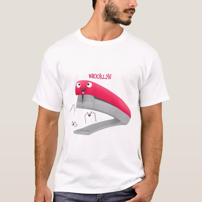 Belysning av tecknaden Cute Red lycklig stapler T Shirt (Framsida)