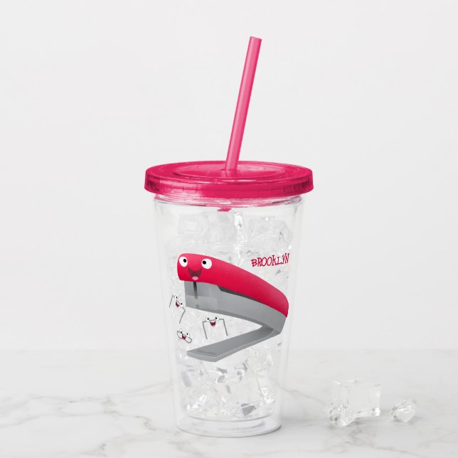 Belysning av tecknaden Cute Red lycklig stapler Take Away Mugg (Baksida Ice)