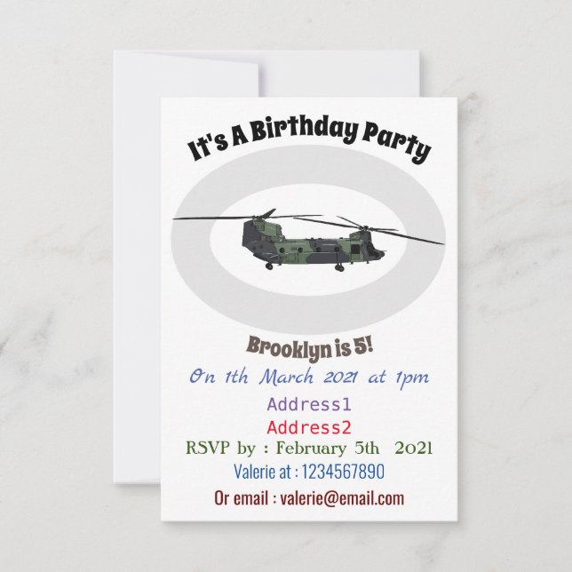 Belysning av tecknaden för Chinook-arméhelikopter Inbjudningar (Framsida)