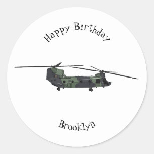 Belysning av tecknaden för Chinook-arméhelikopter Runt Klistermärke