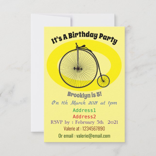 Belysning av tecknaden för höghjulscykeln inbjudningar (Framsida)