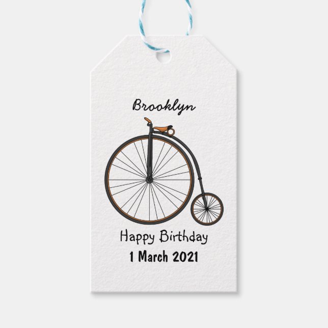 Belysning av tecknaden för höghjulscykeln presentetikett (Framsidan)